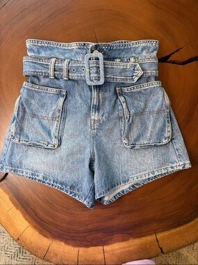 BLANKNYC Overboard Paperbag Denim Shorts Belted High Rise Anthropologie 26